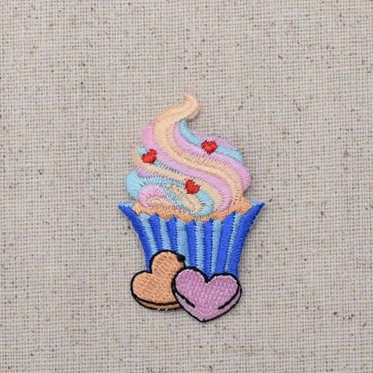 Blue Cupcake - Sweet Hearts - Iron on Applique - Embroidered Patch -796434A