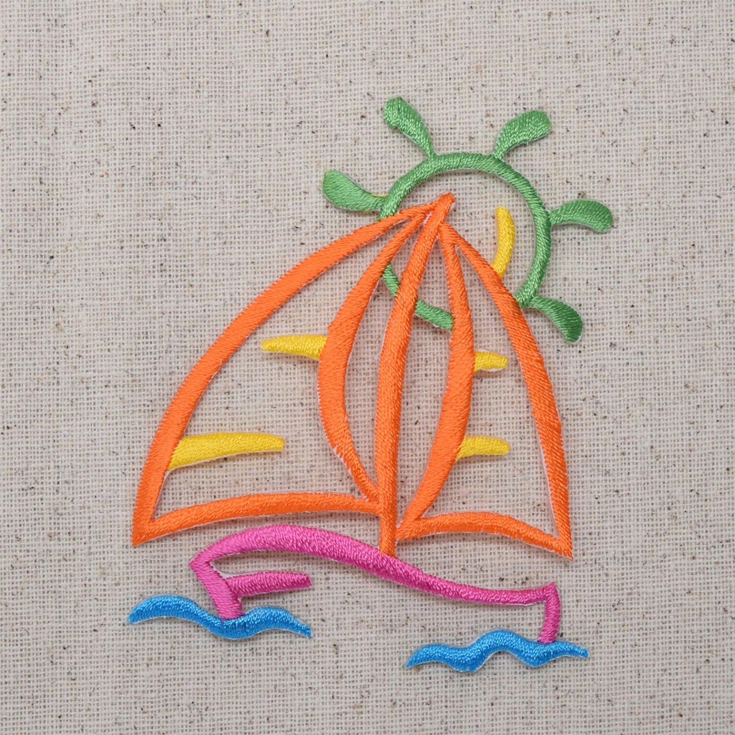 Sailboat - Colorful Outline - Summer View - Ocean - Lake - Iron on Applique - Embroidered Patch - 150862