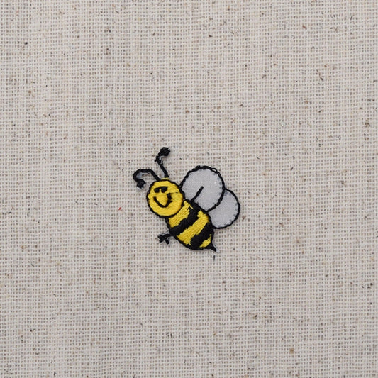Mini Bumble Bee - Smiling - Flying Left - Iron on Applique - Embroidered Patch - 111761A