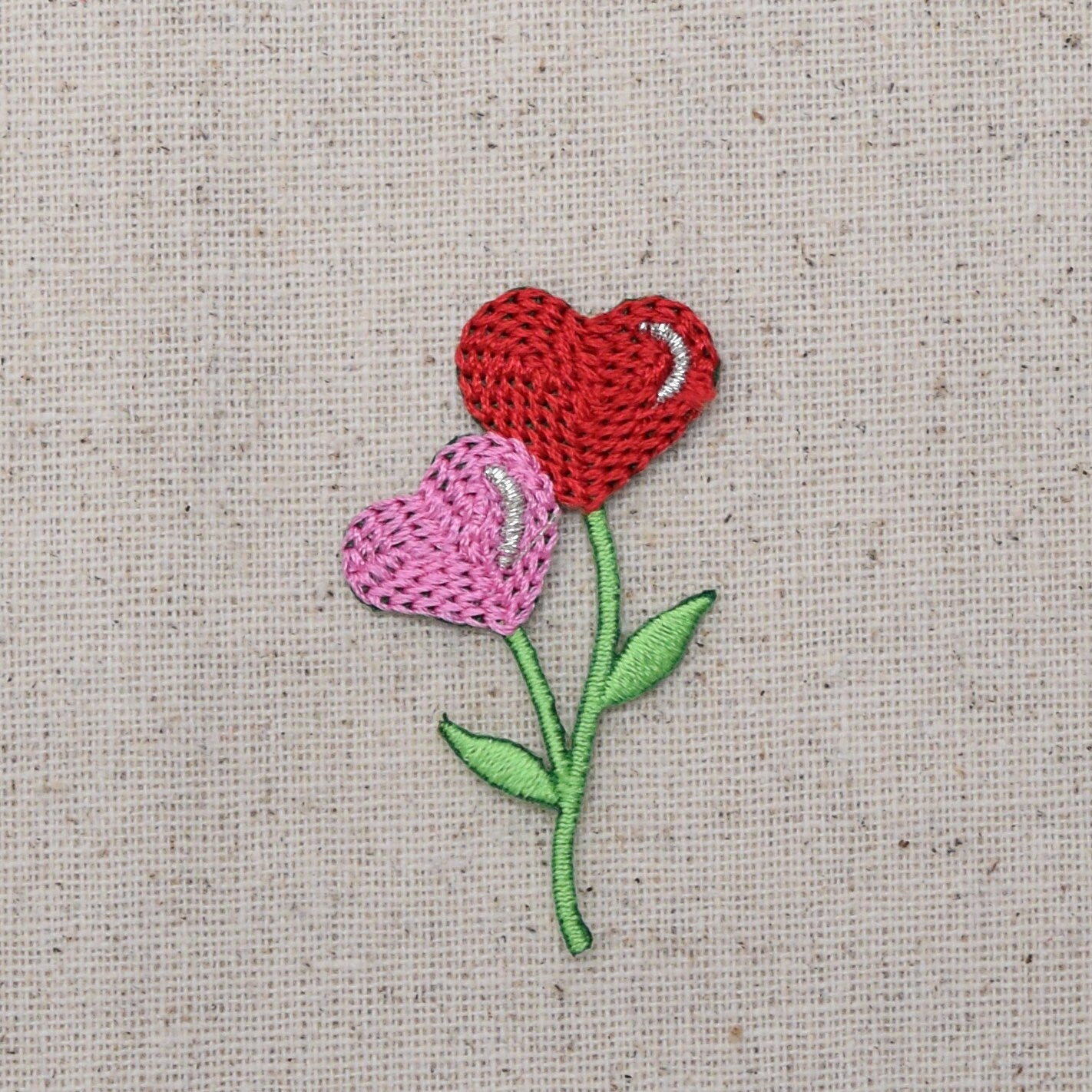 Heart-shaped Flowers - Pink and Red - Iron on Applique - Embroidered Patch - AP254138