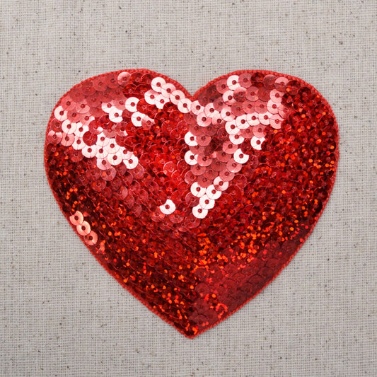 4" Red - Sequin Heart - Valentine - XL - Iron on Applique - Embroidered Patch - 1142361-A