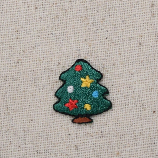 Small - Mini - Christmas Tree - Stars and Ball Ornaments - Iron on Applique - Embroidered Patch - 155192