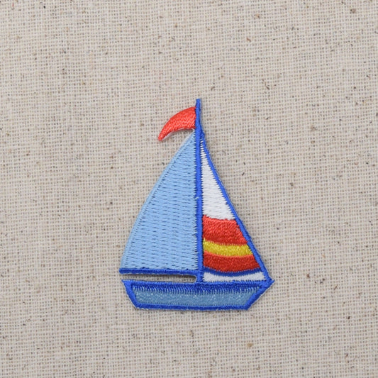 Sailboat - Blue, White, Yellow and Red - Iron on Applique - Embroidered Patch - 695725A