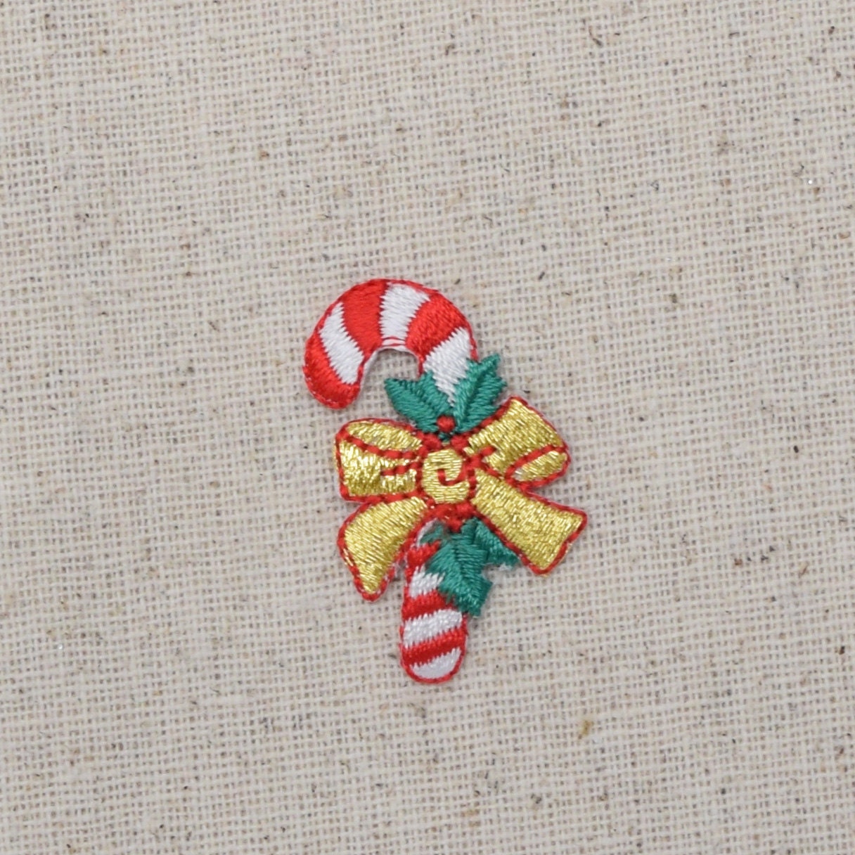 Christmas Candy cane - Gold Bow - Holly - Iron on Applique - Embroidered Patch