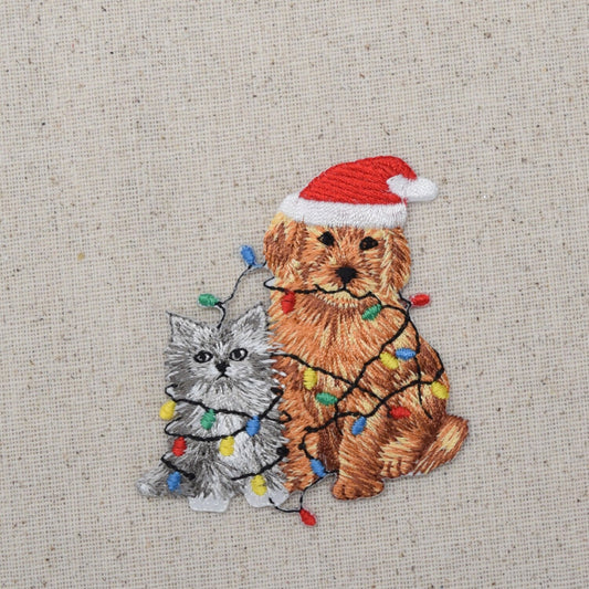 Christmas - Puppy Dog - Kitten Cat - Iron on Applique - Embroidered Patch - 694282B