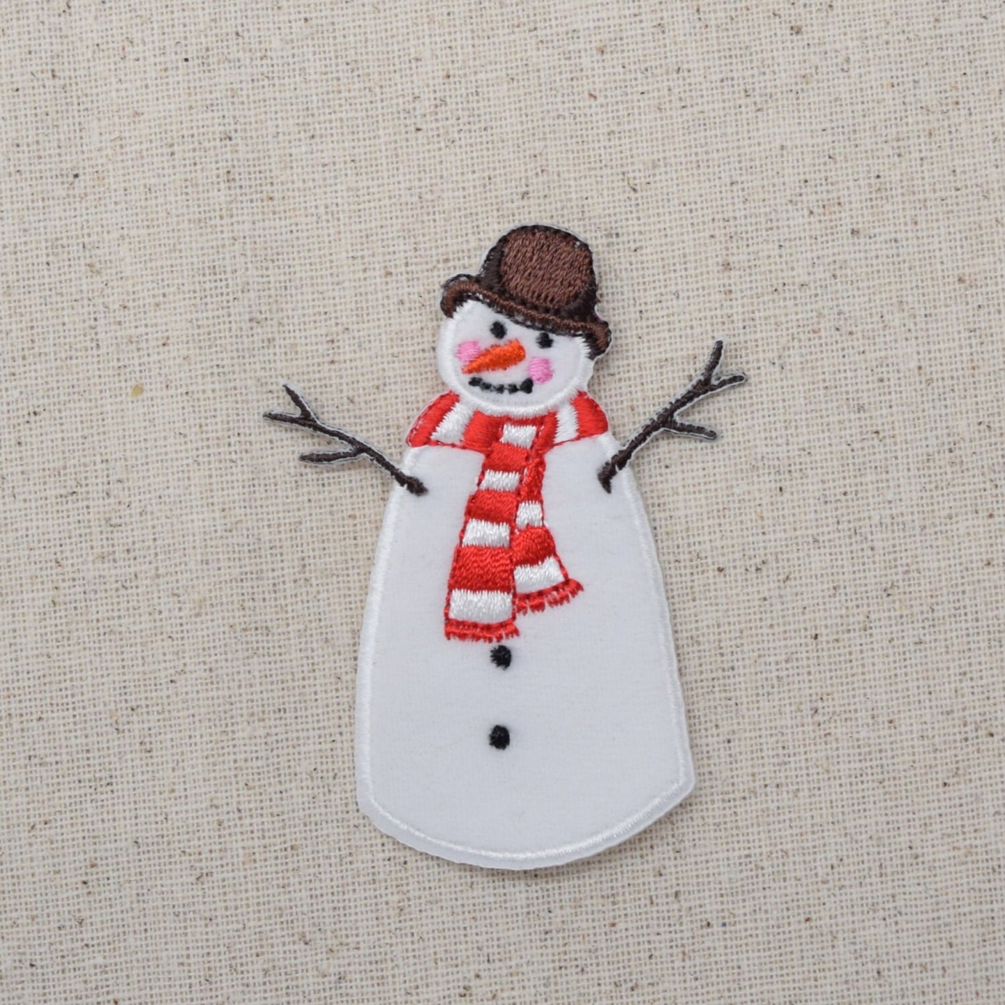 Winter Snowman with Brown Hat - Iron-on Applique - Embroidered Patch - 696507A