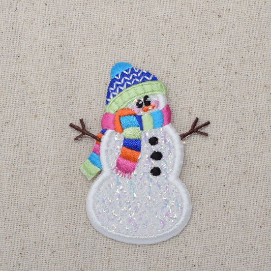 Snowman with Scarf and Hat - Shimmery Confetti - Iron on Applique -Embroidered Patch - 696488A