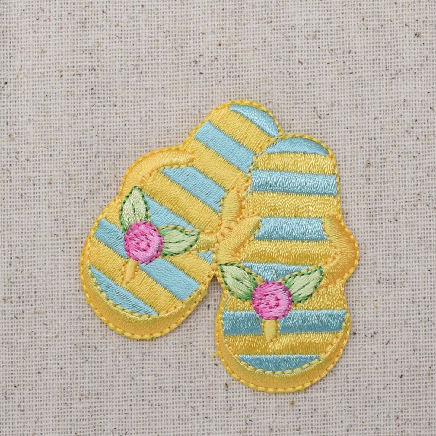 Flip Flops - Striped with Flowers - Sandals - Iron on Applique - Embroidered Patch - 695255 - COLOR CHOICE