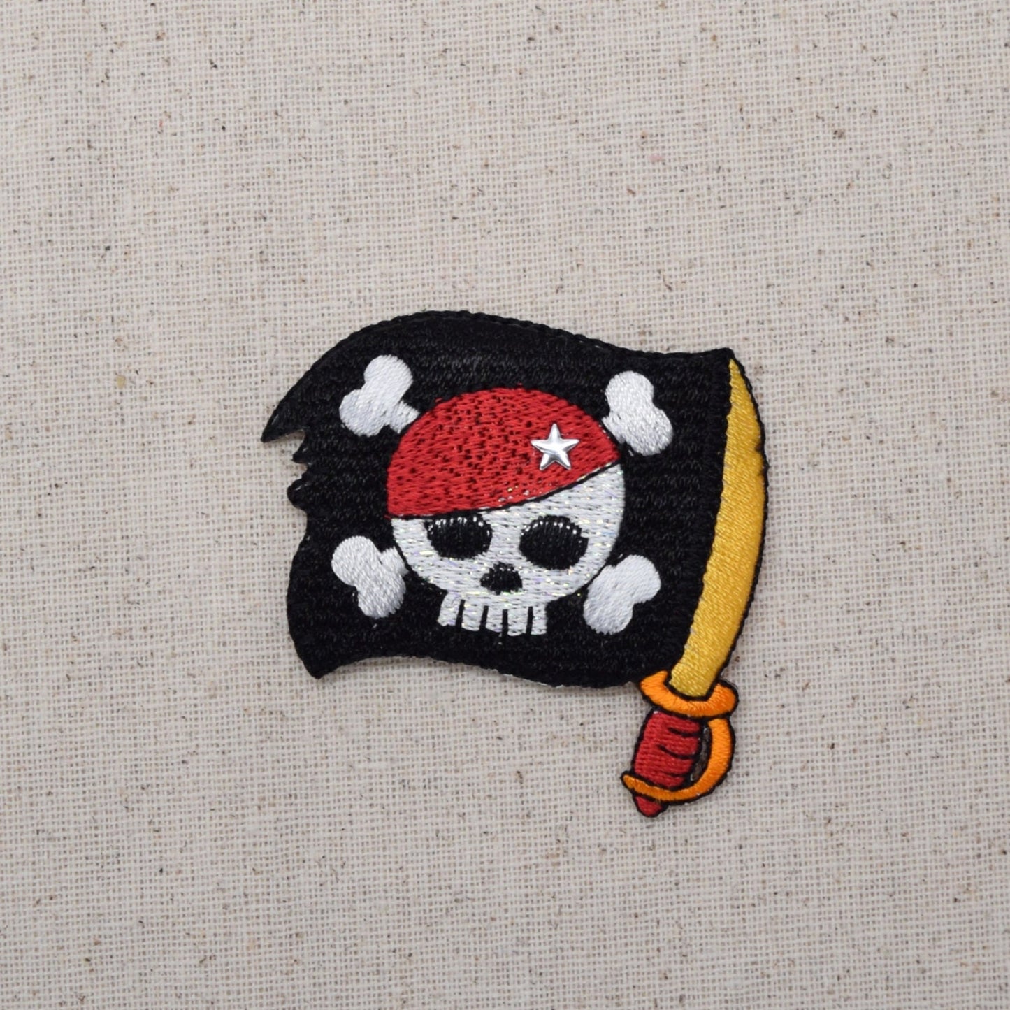 Pirate Skull - Sword Flag - Embroidered Iron on Patch