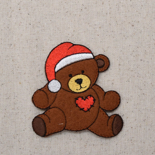 Christmas - Teddy Bear - Santa Hat - Heart - Iron on Applique - Embroidered Patch - 155212A