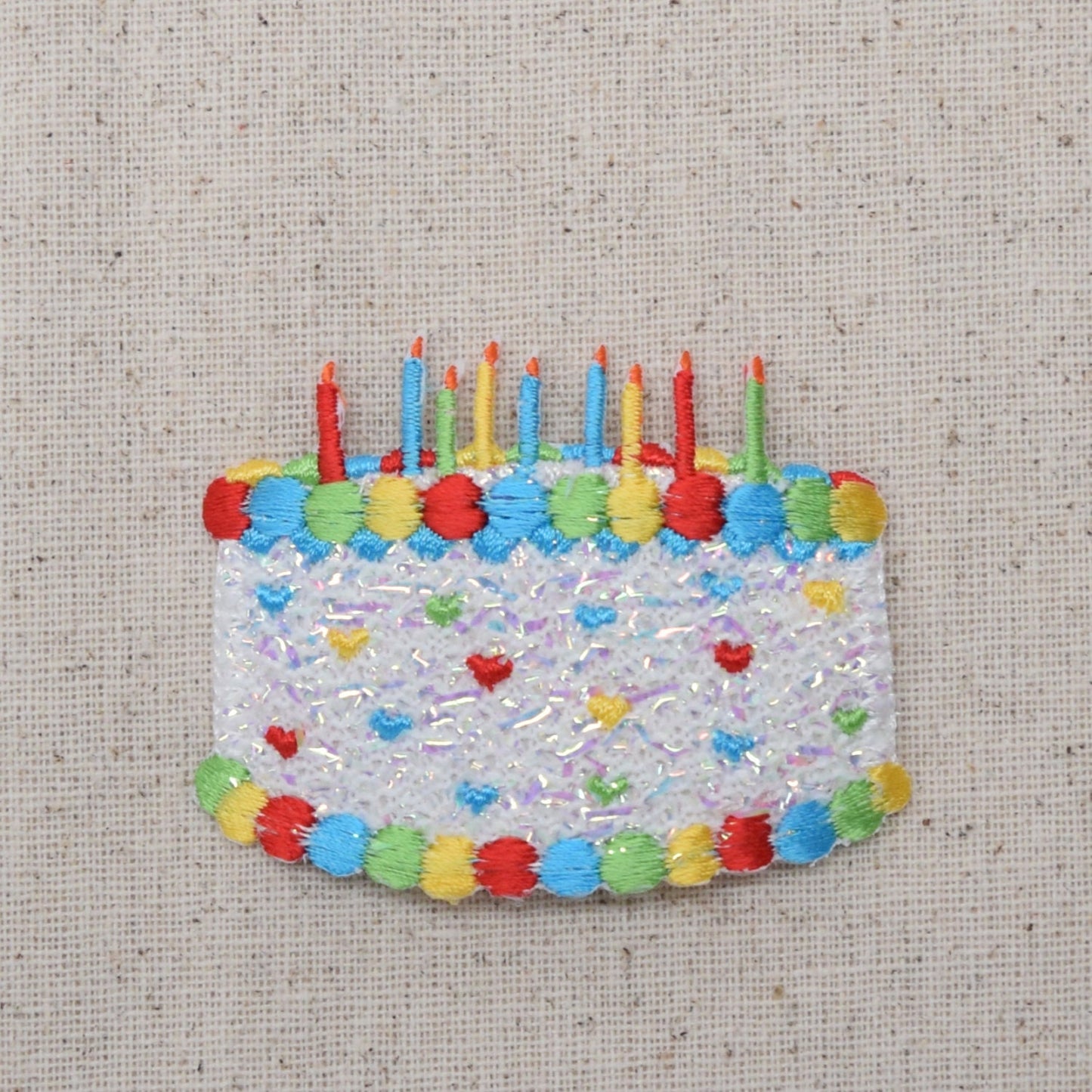 Birthday Cake with Candles - PINK or WHITE - Confetti Shimmery - Embroidered Patch - Iron on Applique - 694007