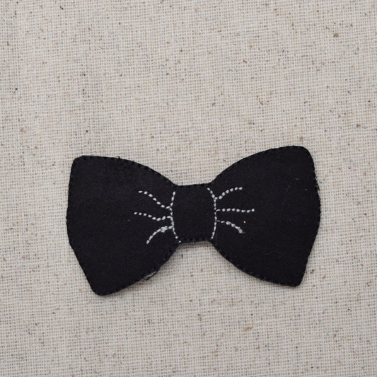 Black - Hipster - Felt Bowtie - Gentleman - Fashion - Iron on Applique - Embroidered Patch - 696719A