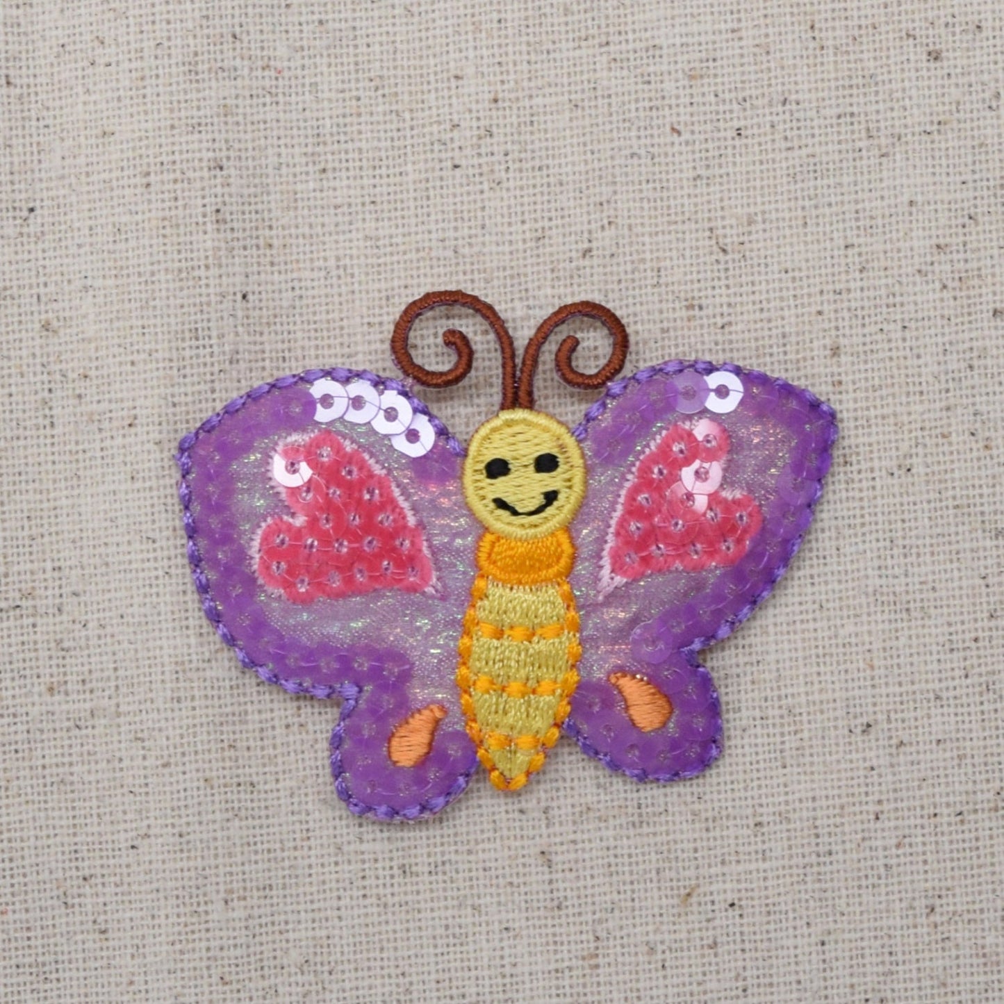 Pink and Purple Sequin Butterfly Embroidered Patch - Iron on Applique  - 156307