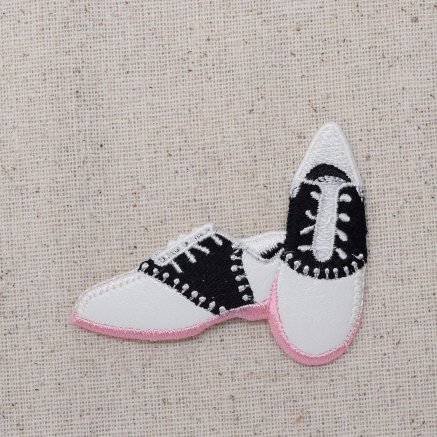 Saddle Shoes - 50s - Black and White - Pink Soles - Embroidered Patch - Iron on Applique - 1119892