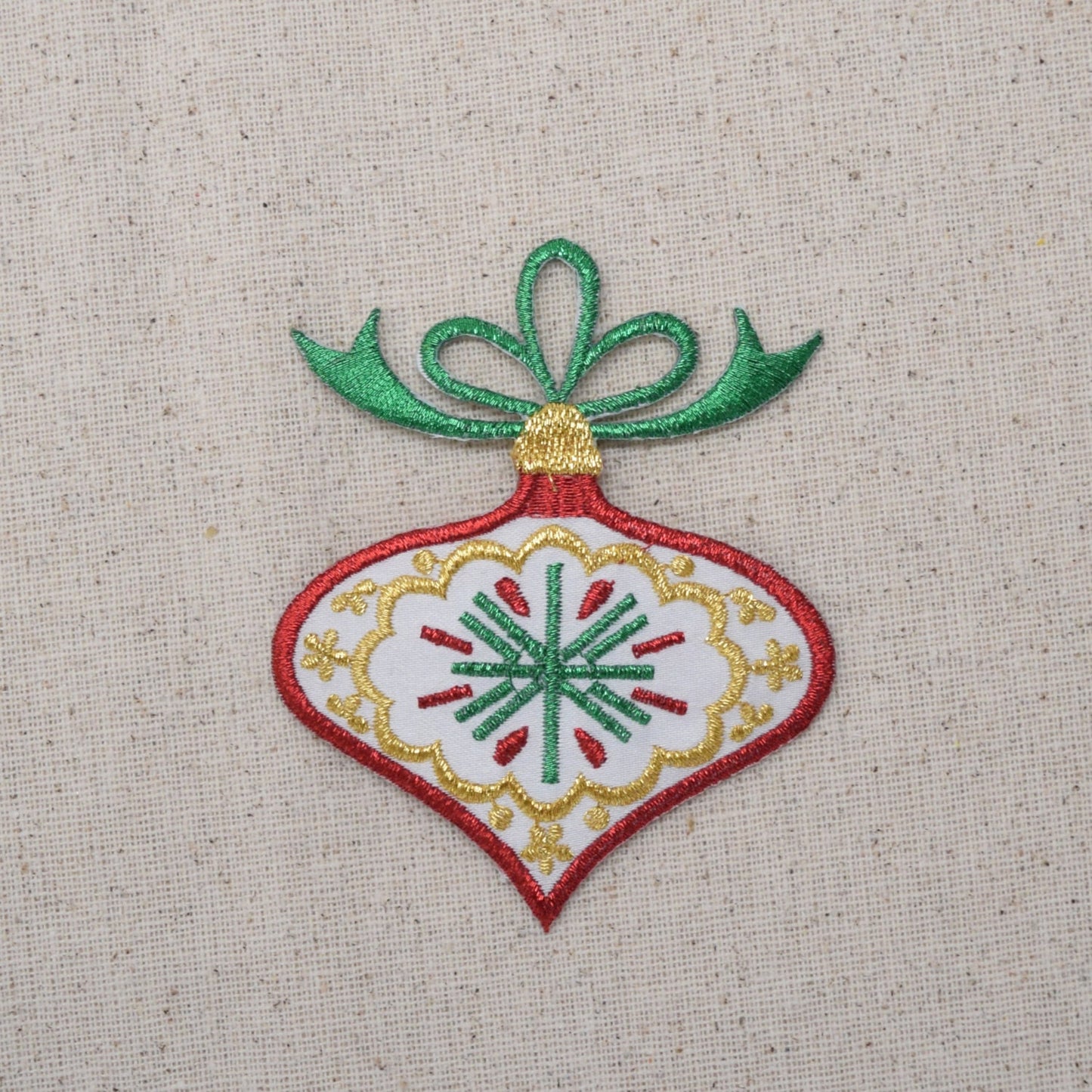 Christmas - Ornament - Onion Bulb - Red, Green, Gold - Iron on Applique - Embroidered Patch - 695576--A