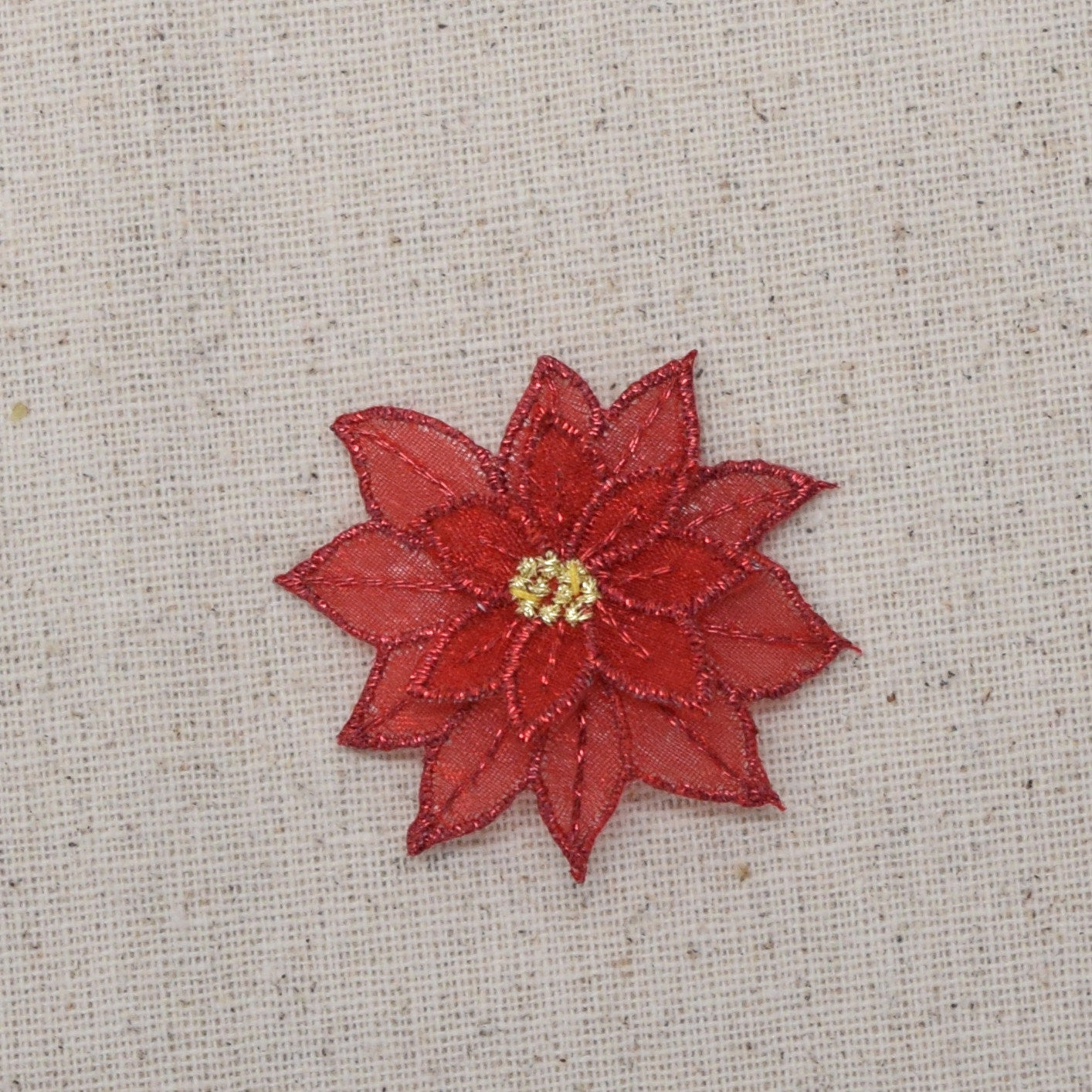 Christmas Poinsettia Flower, Red Poinsettia or White Poinsettia - Iron on Patch 1.75"