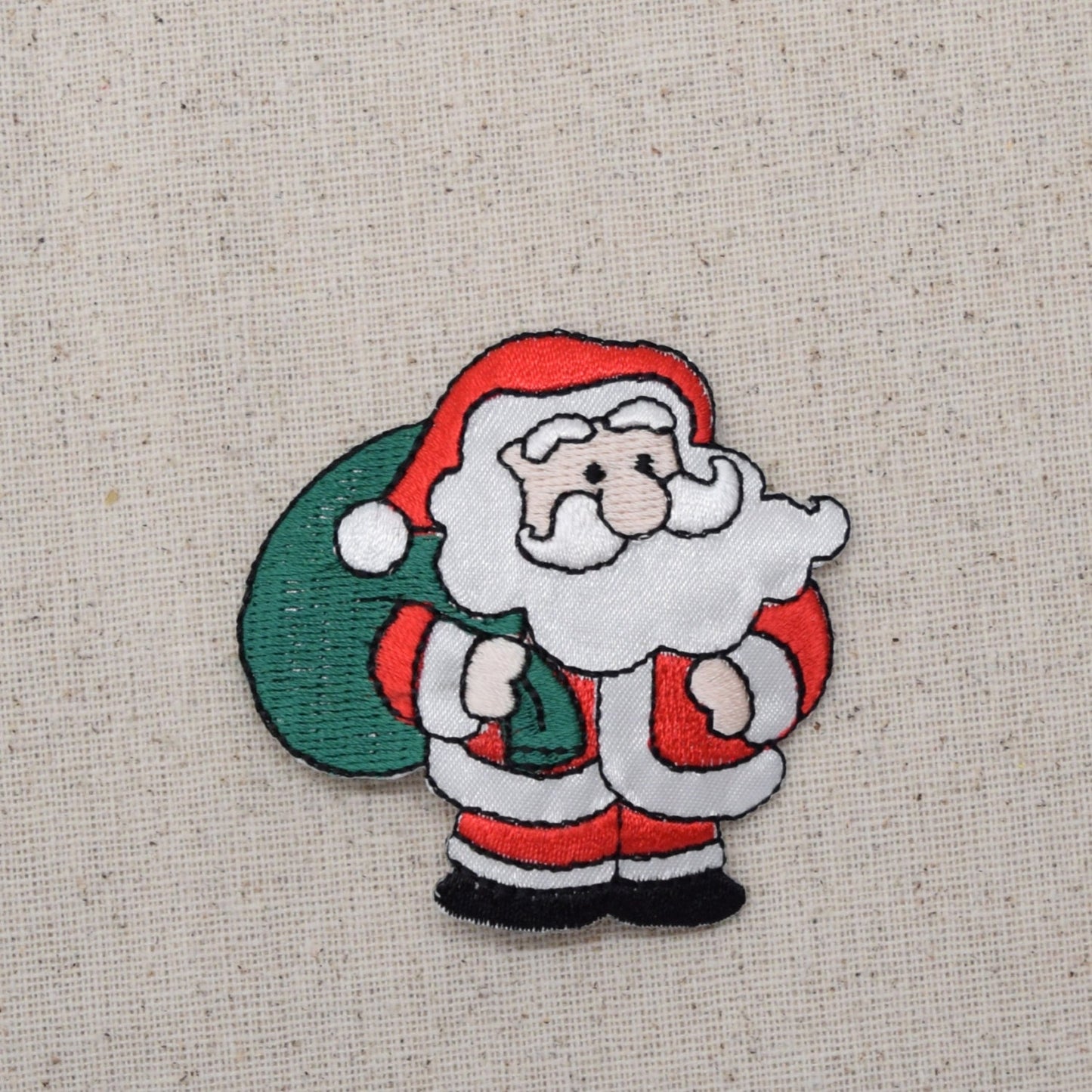 Christmas Santa Claus with Green Gift Bag, Presents, Embroidered Iron on Patch