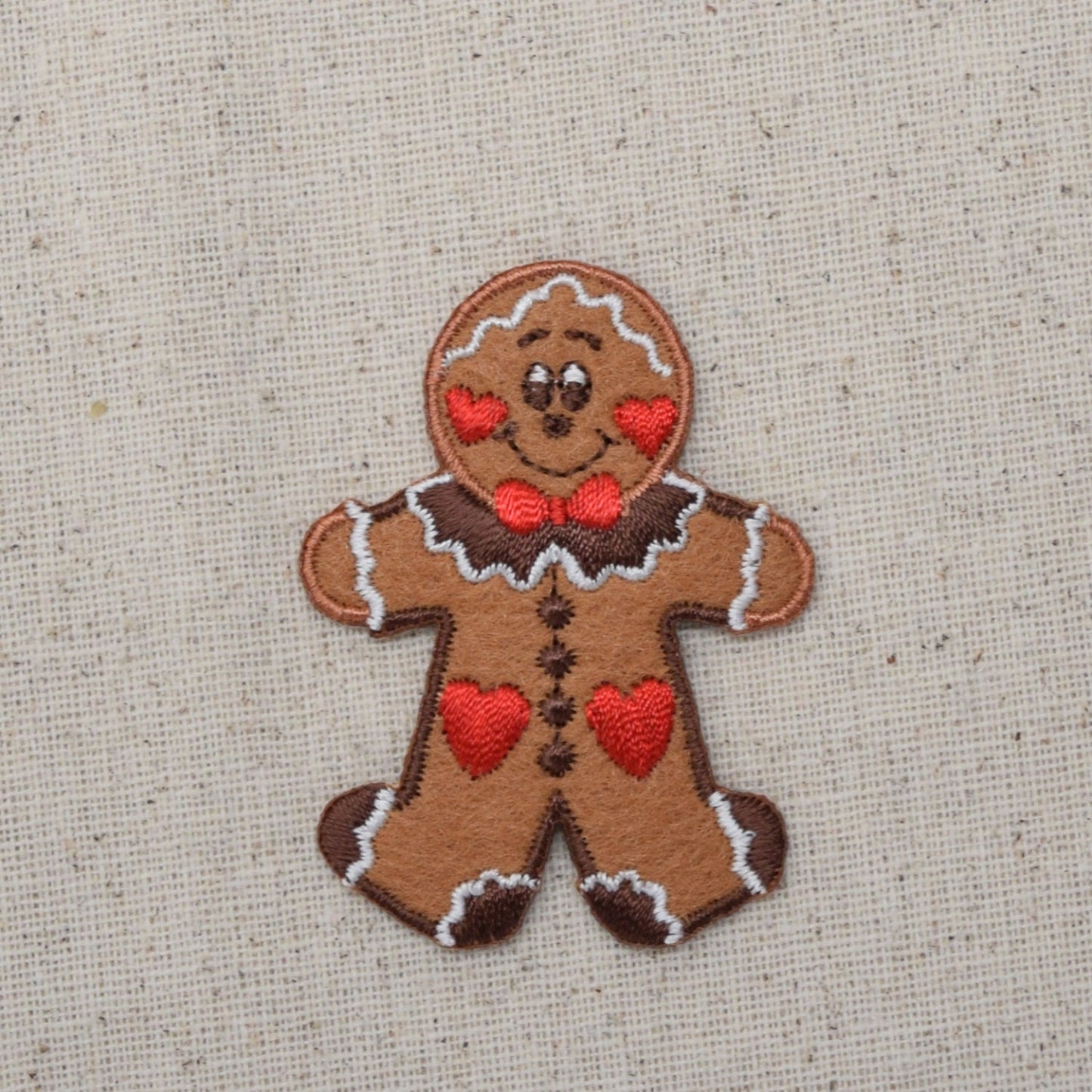 Christmas Gingerbread Man with Hearts - Iron on Applique - Embroidered Patch