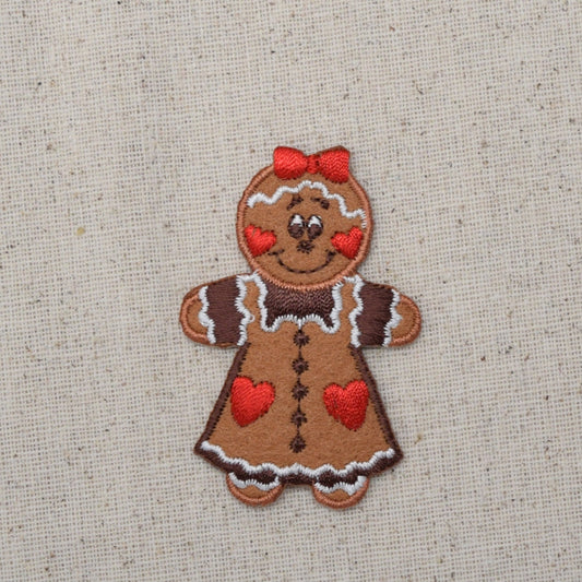 Christmas - Gingerbread Girl - Cookie - Hearts Embroidered Patch - Iron on Applique - 695599-A