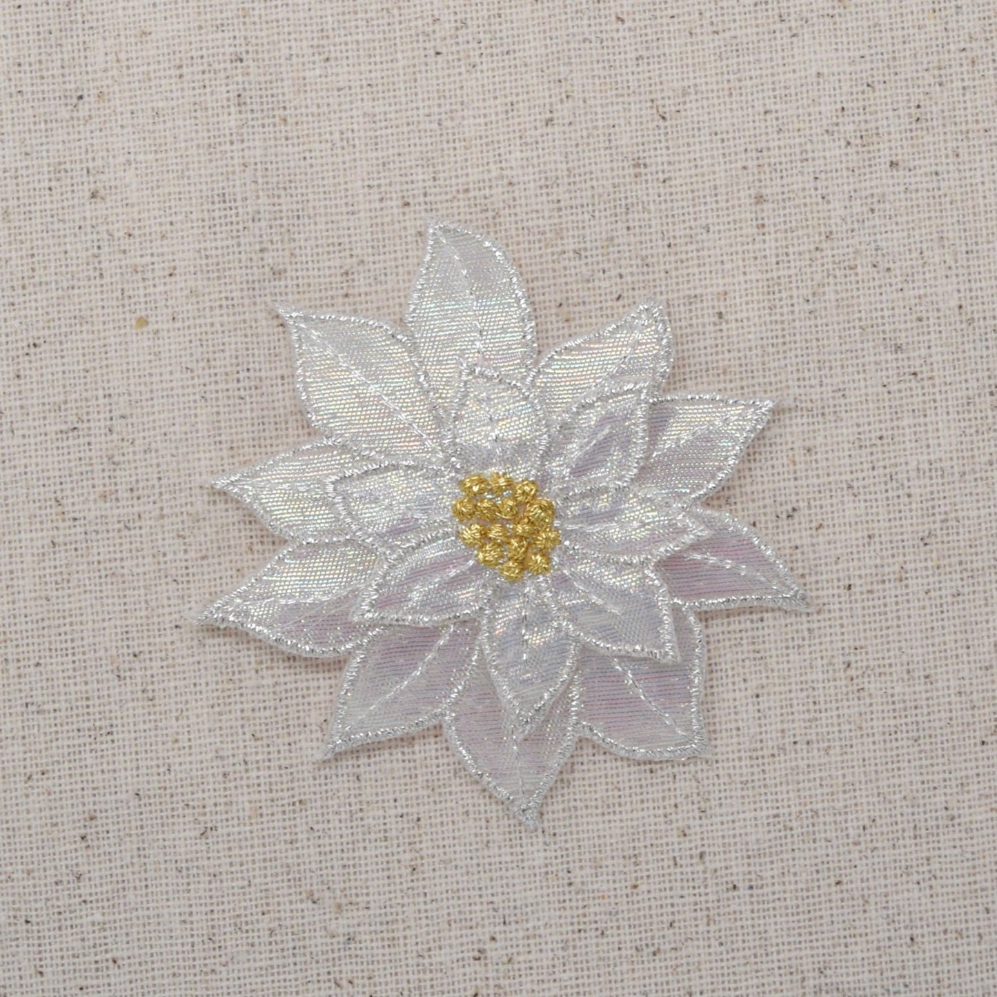 White Christmas Poinsettia Flower - 3-D Layered Petals, Iron on Patch 2-7/8"