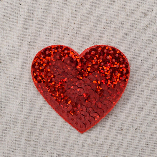 Valentine Red Sequin Heart, Iron on Patch