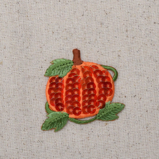 Sequin Pumpkin with Vine - Gourds - Iron on Applique - Embroidered Patch - 154129A