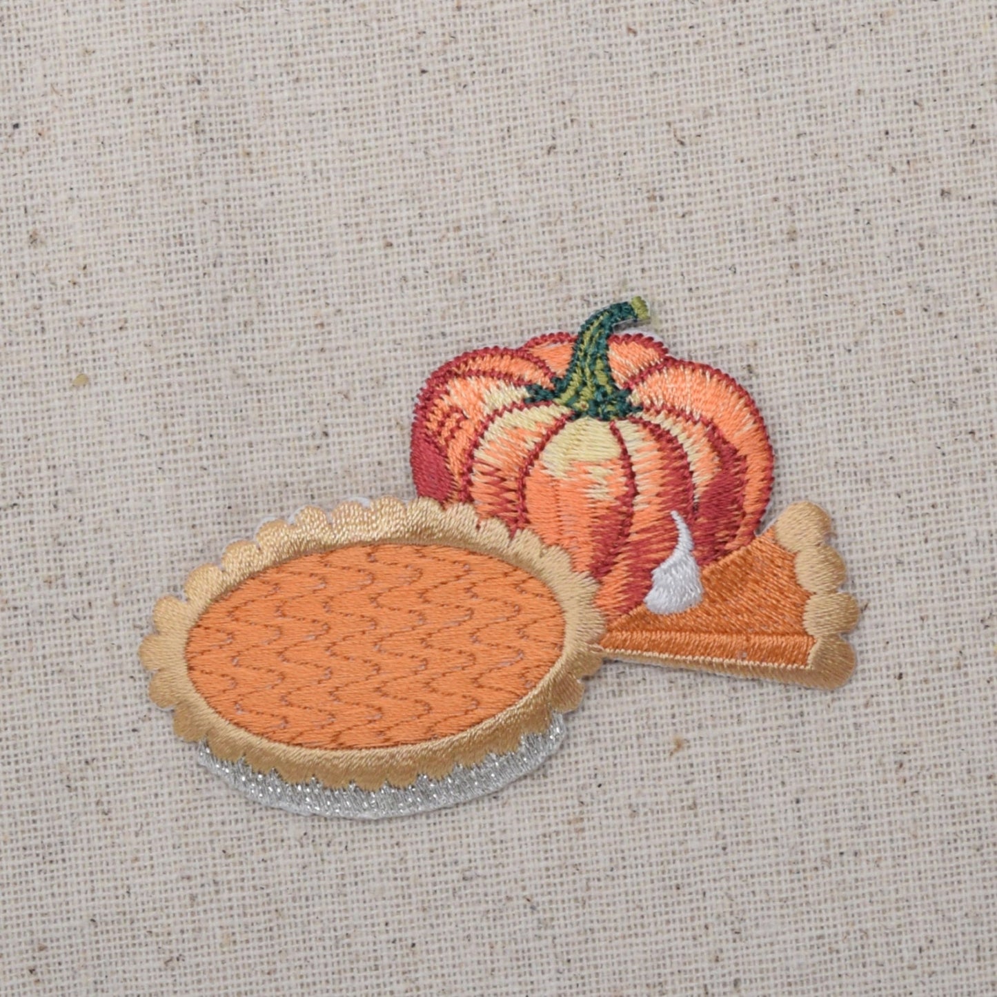 Pumpkin with Pie - Thanksgiving - Iron on Applique - Embroidered Patch - 693892A