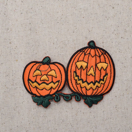 Halloween - Pumpkins - Two Jack O Lanterns - Iron on Applique - Embroidered Patch - 696529A