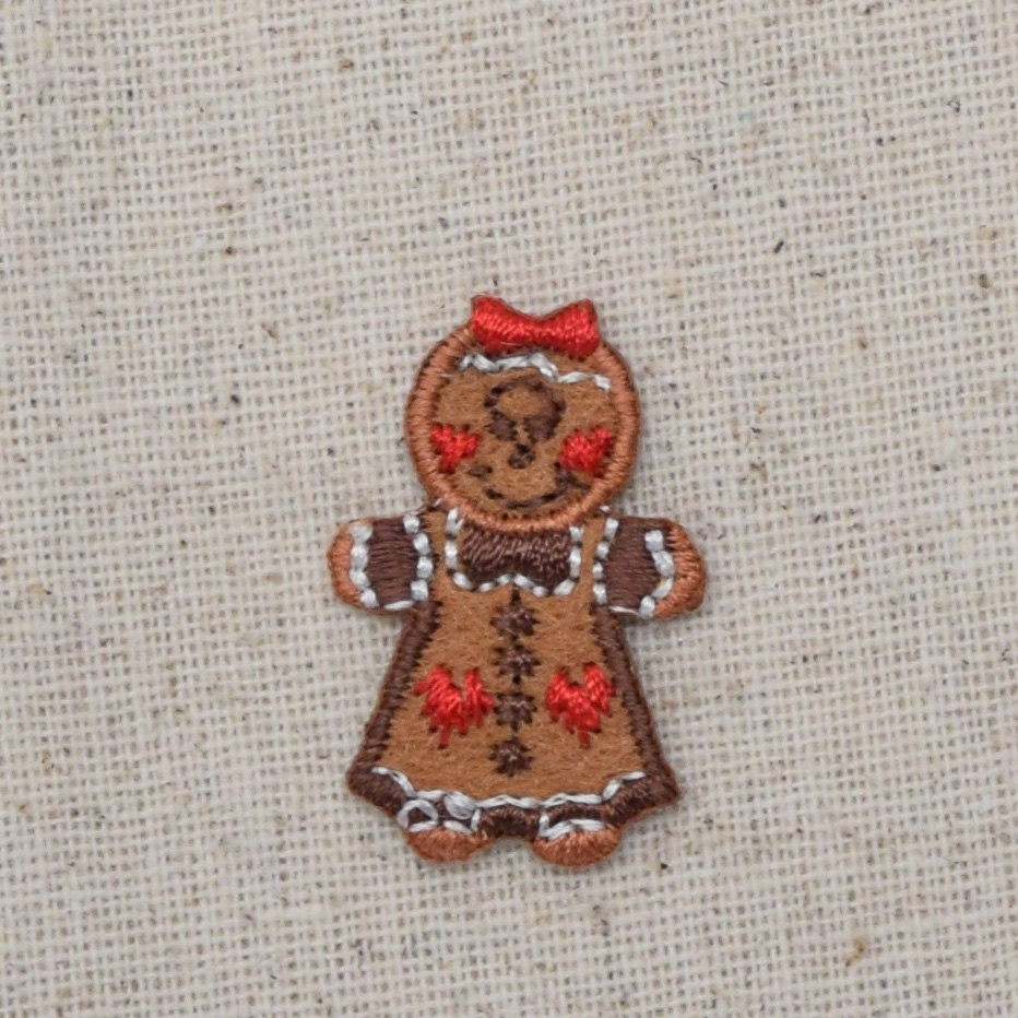 Small - Gingerbread Girl - Hearts - Iron on Applique - Embroidered Patch - 695629-A