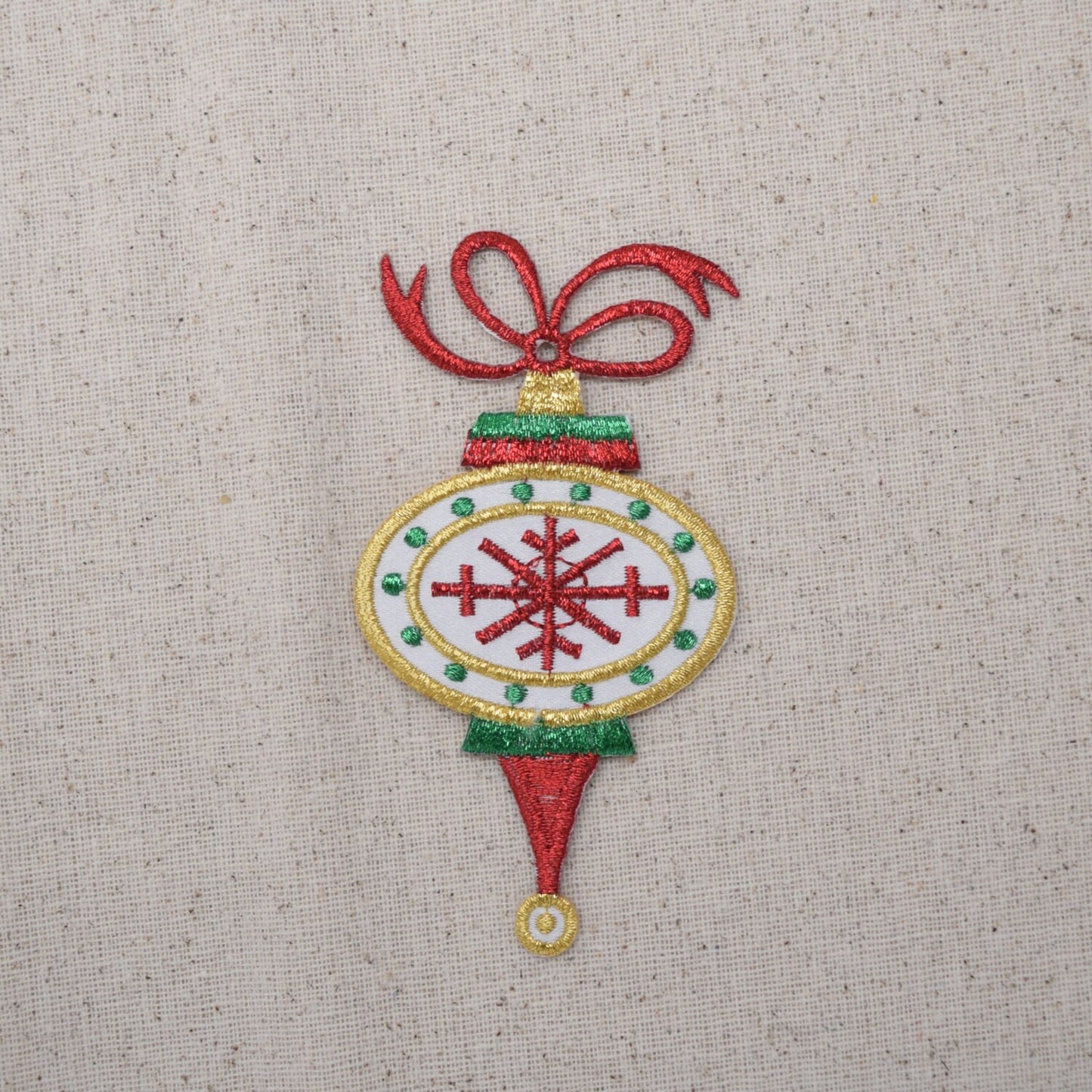 Christmas Ornament - Red, Green, and Gold - Iron on Applique - Embroidered Patch - 695575-A