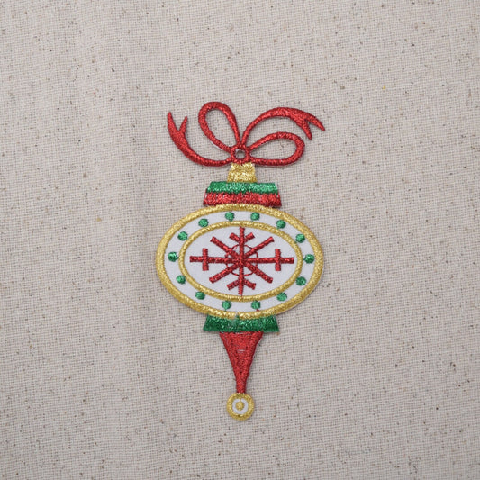 Christmas Ornament - Red, Green, and Gold - Iron on Applique - Embroidered Patch - 695575-A