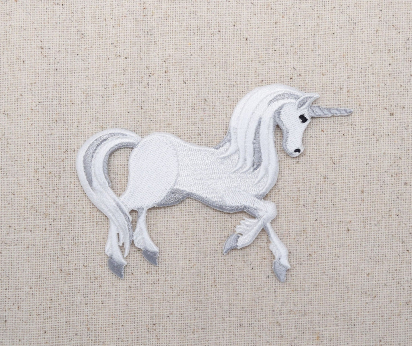 Unicorn - White/Gray - Facing Right - Iron on Applique - Embroidered Patch- 696982-A