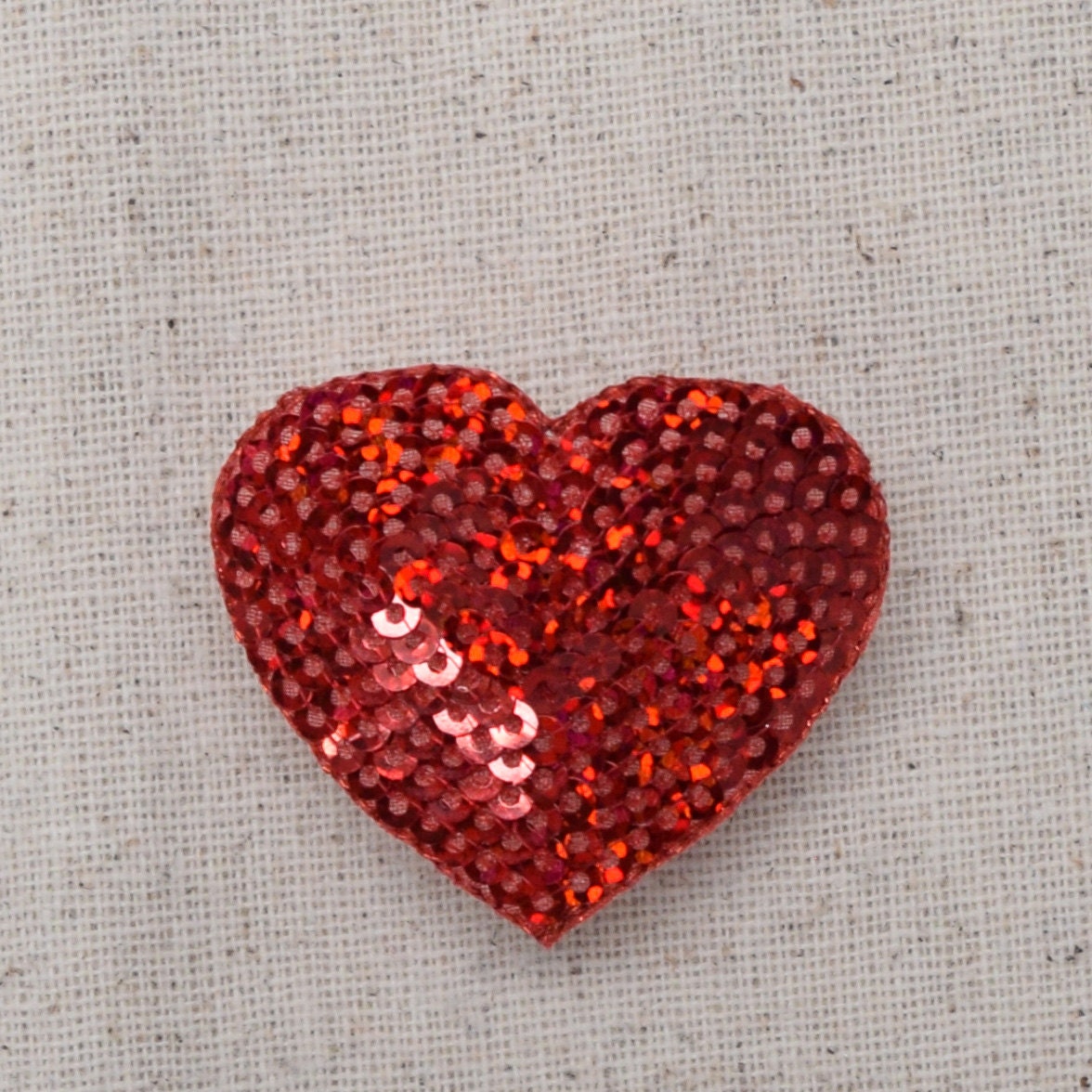 Red - Sequin Heart - Valentine - Iron on Applique - Embroidered Patch - 1125785-E