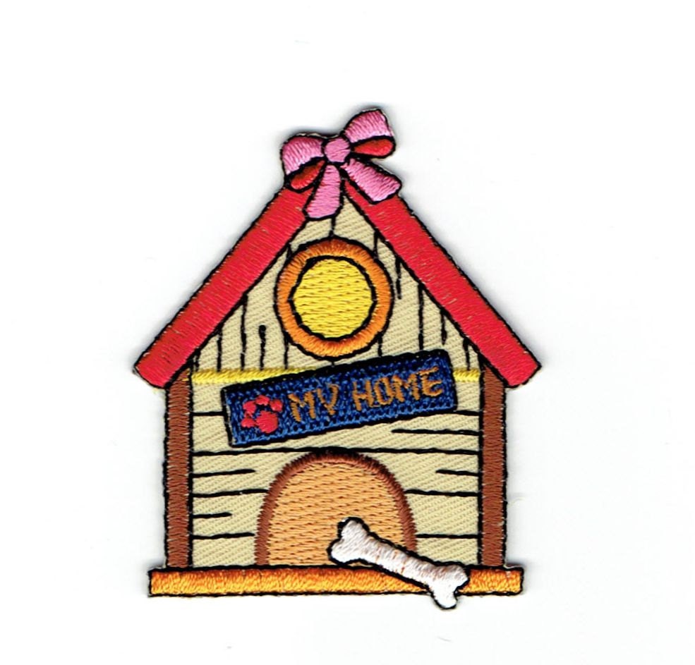 Dog House - Bow, Bones - My House Sign - Embroidered Patch - Iron on Applique 157337-A