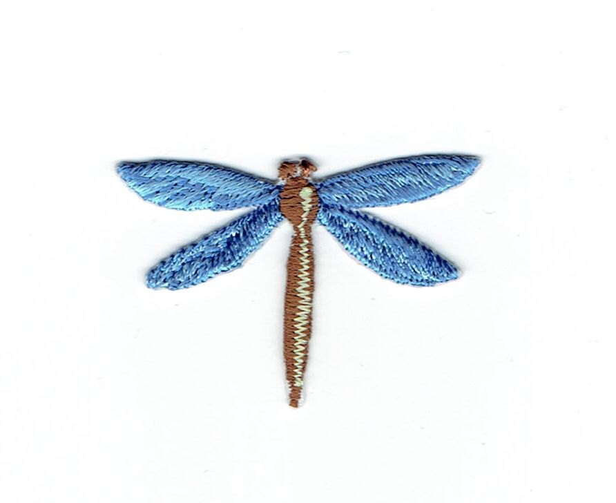 Small - Blue/Brown - Dragonfly - Sheer - Iron on Applique - Embroidered Patch - 695492A