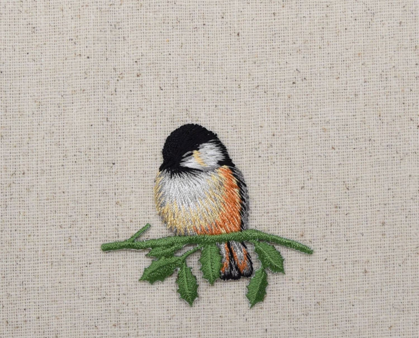 Chickadee - Bird - Sitting on Branch - Facing Left - Iron on Applique - Embroidered Patch - 119861A