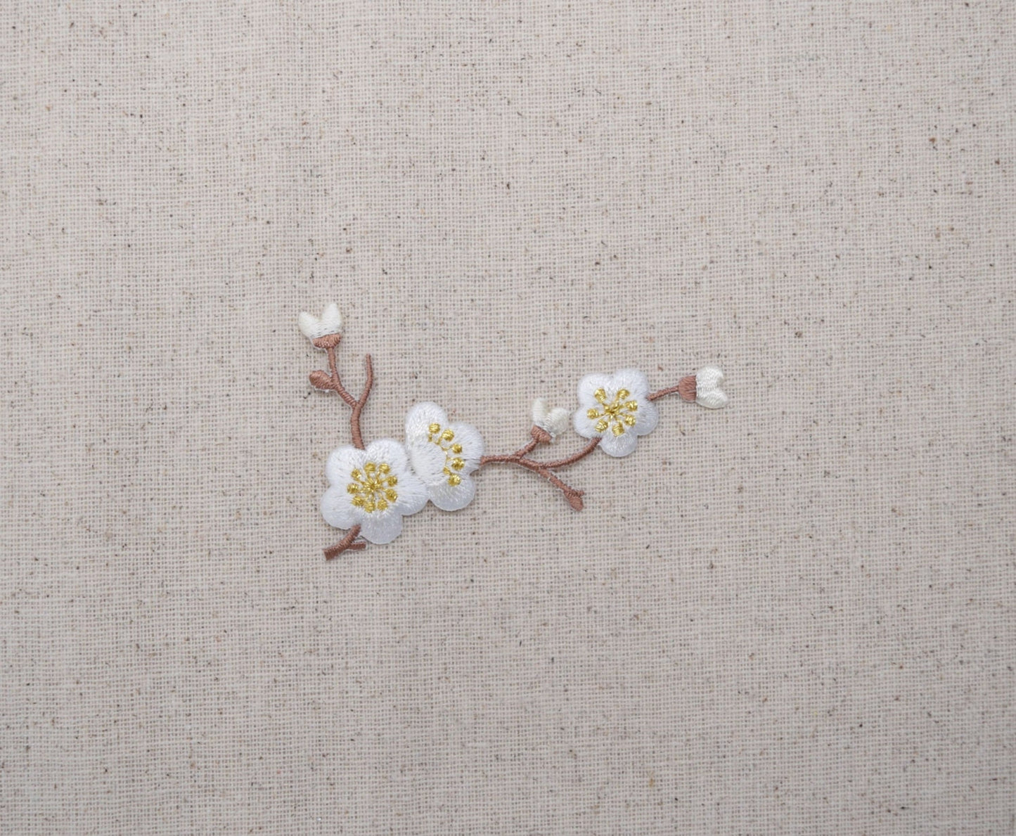 Cherry Blossom - White Flowers - Brown Stem - LEFT or RIGHT - Iron on Applique - Embroidered Patch - 611517