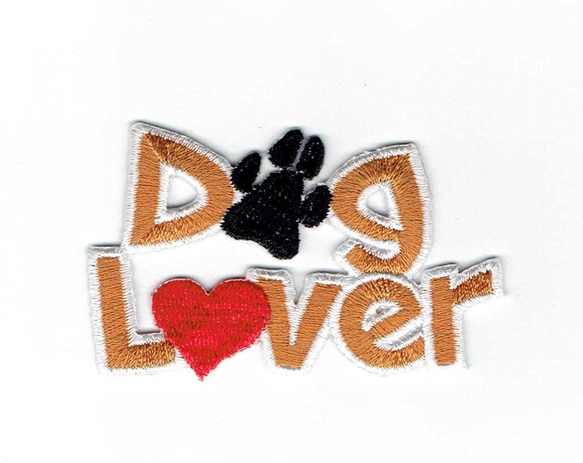 Dog Lover - Red Heart/Black Paw Print - Word - PEts - Embroidered Patch - Iron on Applique - 697058A