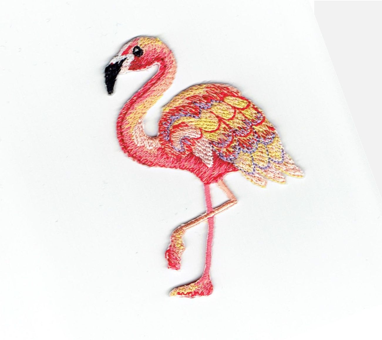 Flamingo - Tropical - Pink/Yellow - Beach Bird - Iron on Applique - Embroidered Patch - 697001-A