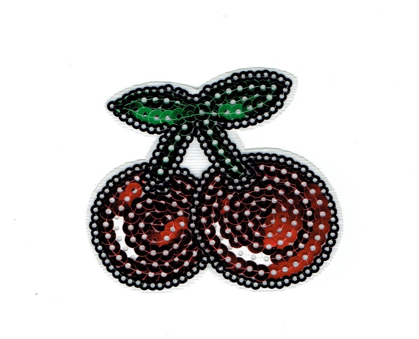 Sequin Cherries, Iron on Patch