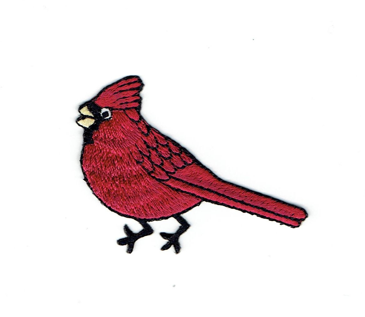 Cardinal - Red Bird - Male - Facing Left - Iron on Applique - Embroidered Patch - 693311A