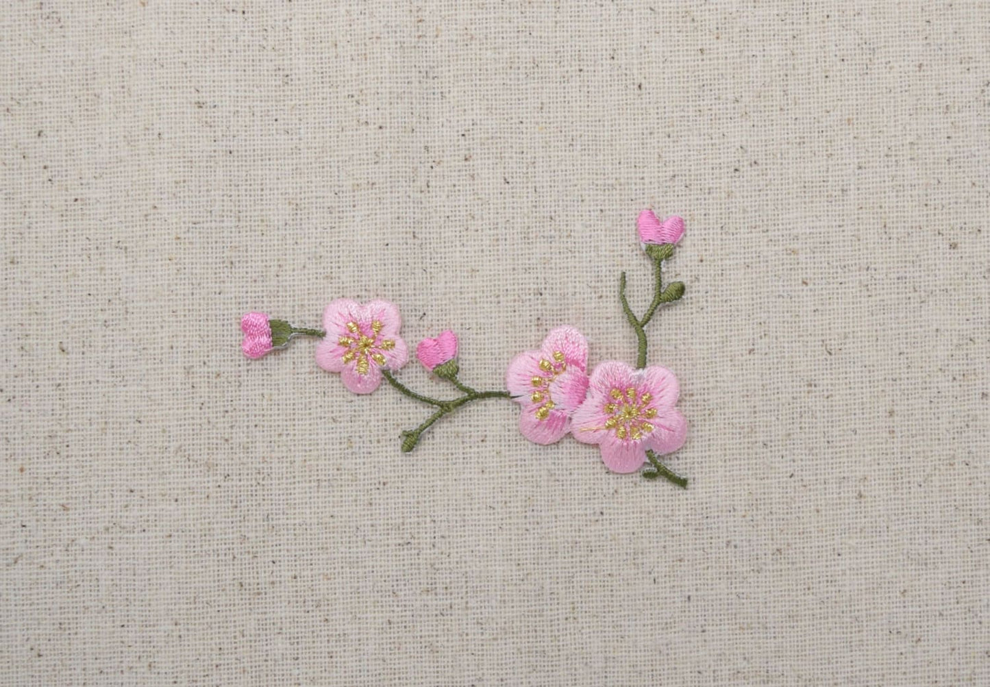 Cherry Blossom - Pink Flowers - Green Stem - LEFT or RIGHT - Iron on Applique - Embroidered Patch - 611517