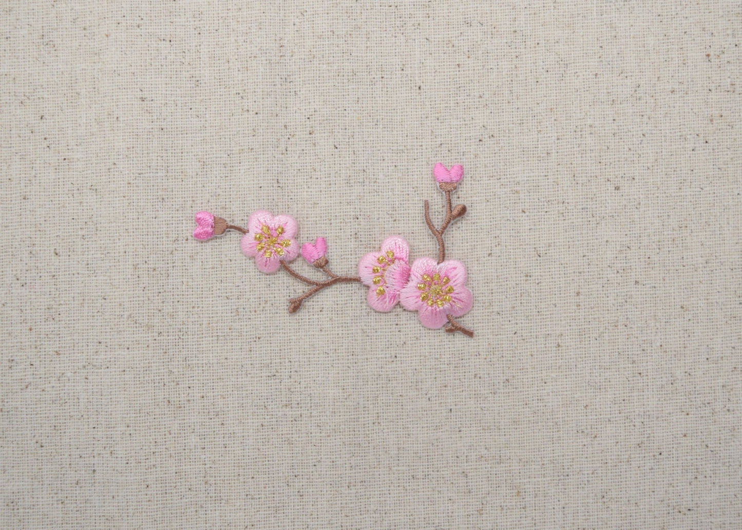 Cherry Blossom - Pink Flowers - Brown Stem - LEFT or RIGHT - Iron on Applique - Embroidered Patch