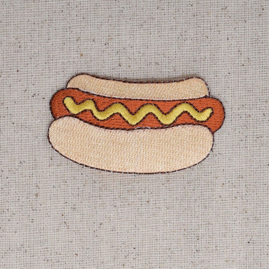 Hot Dog - Bun - Mustard - Picnic Food - Iron on Applique - Embroidered Patch - 695481A