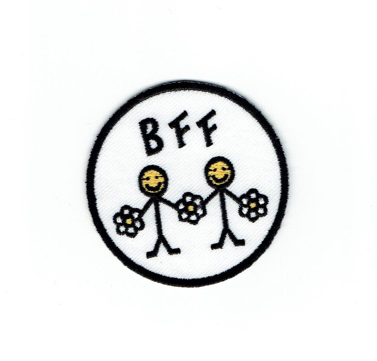 BFF - Emoji - Holding Hands - Daisies - Iron on Applique - Embroidered Patch - 697087-SA