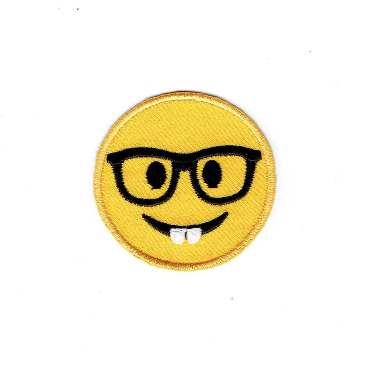 Smiley Face - Emoji - Nerd - Wearing Glasses - Iron on Applique - Embroidered Patch - 697080-SA