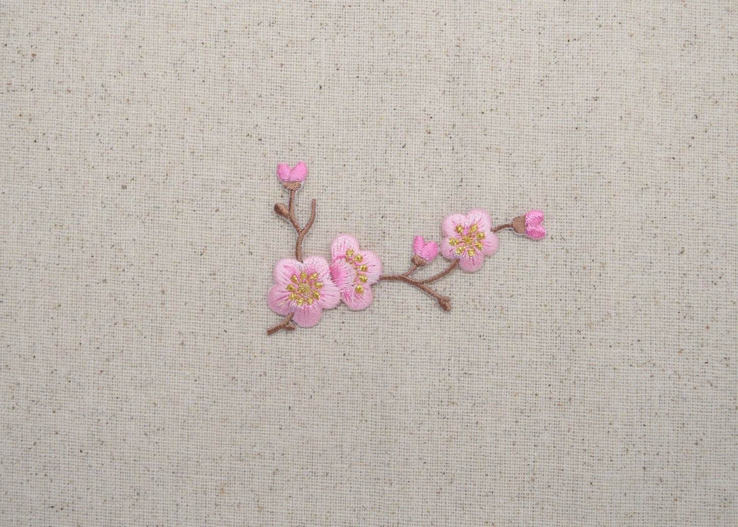 Cherry Blossom - Pink Flowers - Brown Stem - LEFT or RIGHT - Iron on Applique - Embroidered Patch