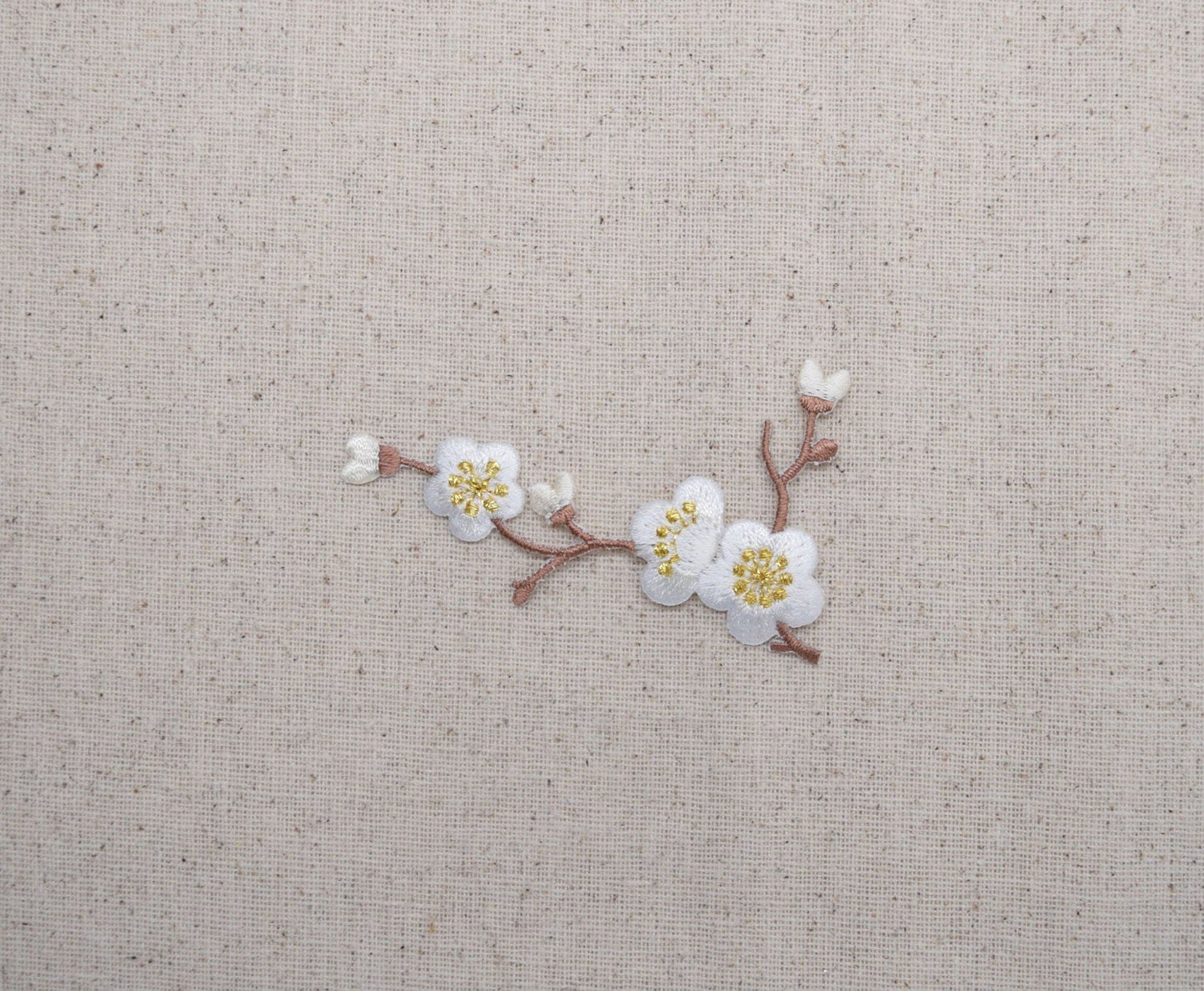 Cherry Blossom - White Flowers - Brown Stem - LEFT or RIGHT - Iron on Applique - Embroidered Patch - 611517