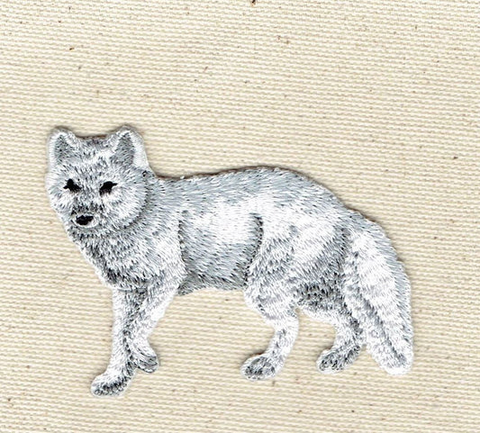 Arctic Fox - Natural - Full Body - Walking Left - Iron on Applique - Embroidered Patch - 697144-A