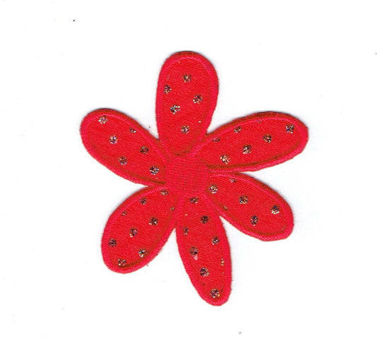 Red Daisy Flower - Sparkle Iron on Applique - Embroidered Patch - 118633-D